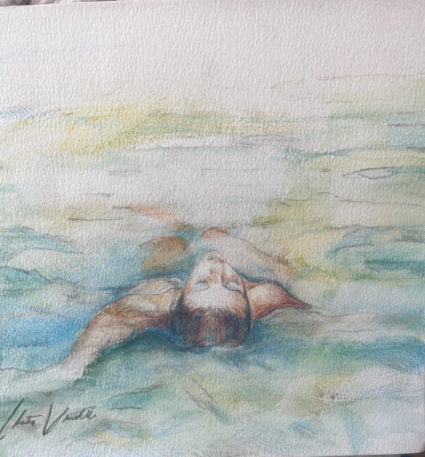 Floating in Blue Water Multimedia Print 16” x 16”