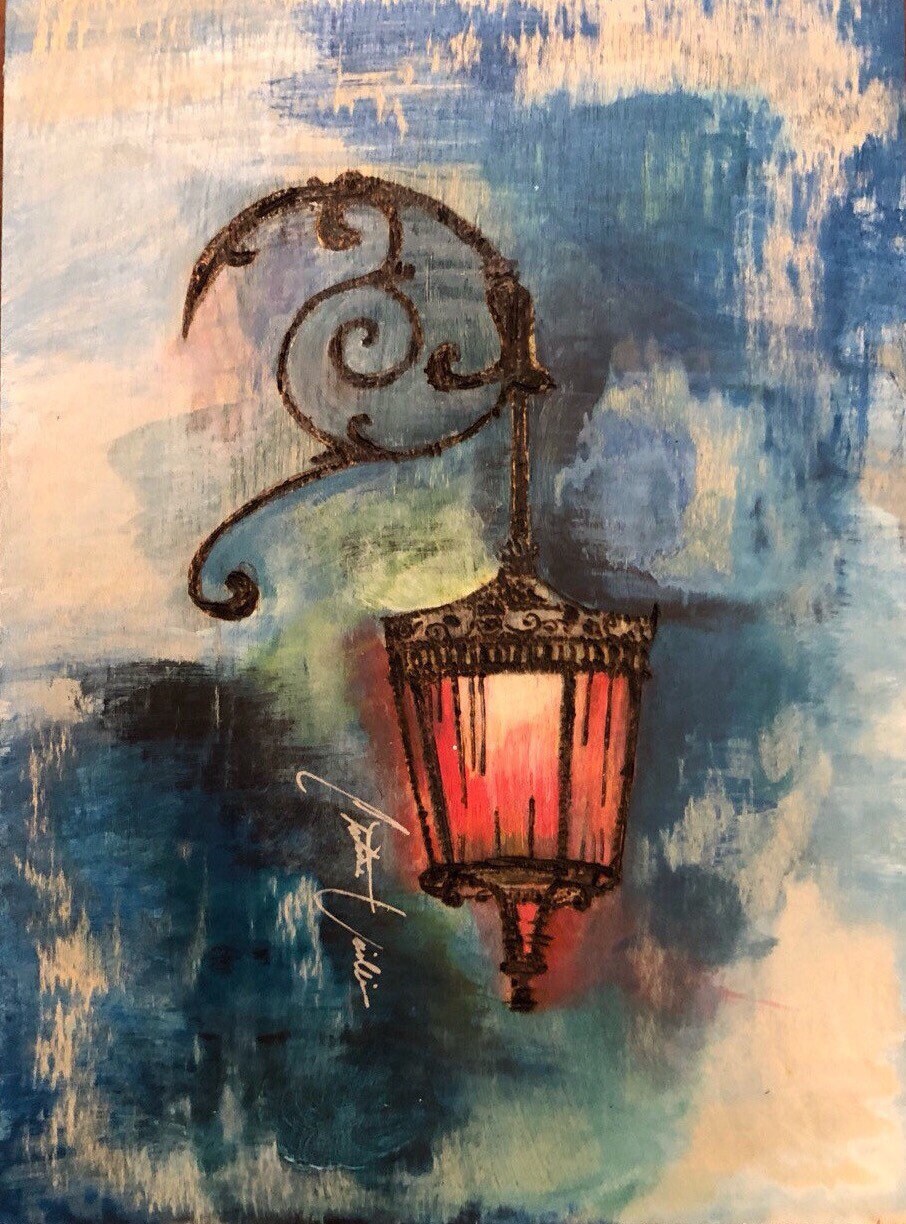 Light On A Dark Road Abstract Acylic on Canvas Giclee Print 9"x 12"