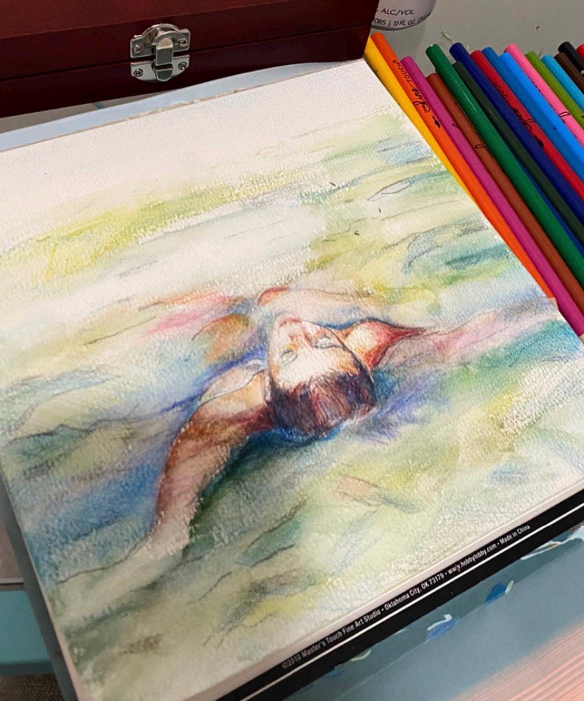 Floating in Blue Water Multimedia Print 16” x 16”