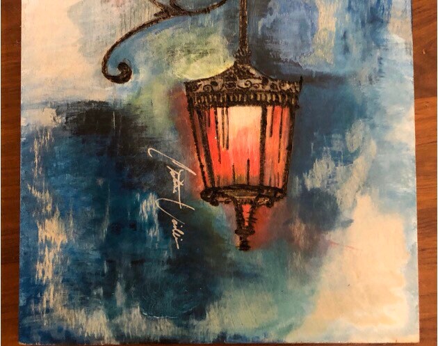 Light On A Dark Road Abstract Acylic on Canvas Giclee Print 9"x 12"