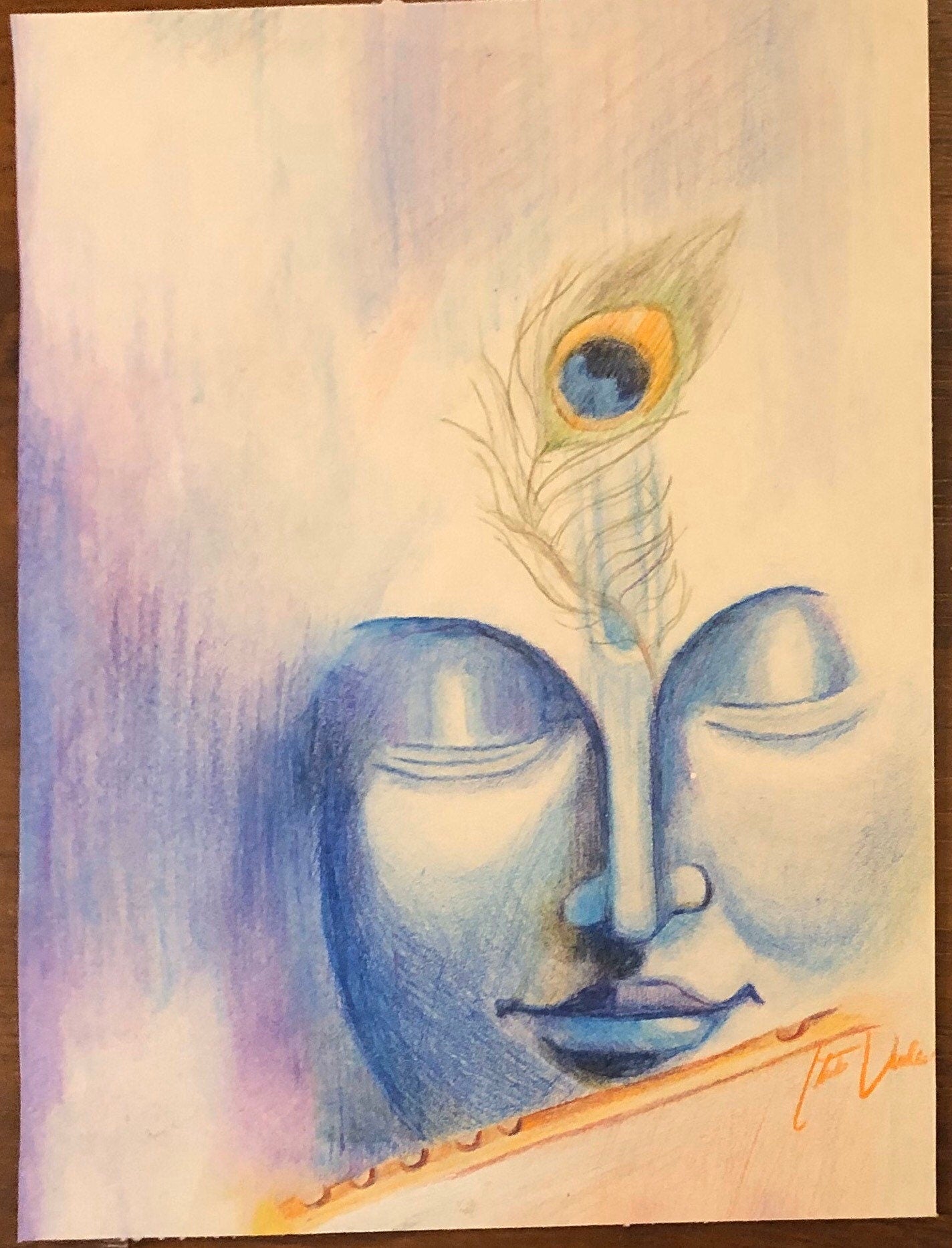 Krishna Giclee Print on Watercolor Paper 9” x 12”