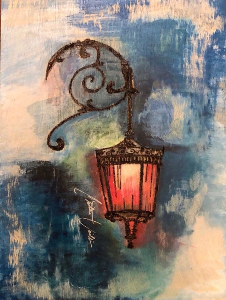 Light On A Dark Road Abstract Acylic on Canvas Giclee Print 9"x 12"