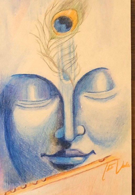 Krishna Giclee Print on Watercolor Paper 9” x 12”